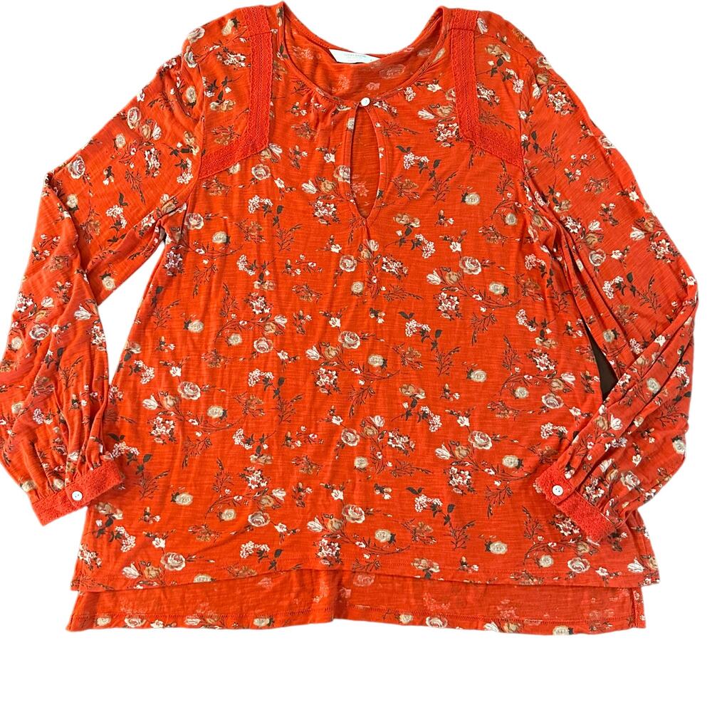 Lucky Brand orange viscose floral jersey blouse Size medium